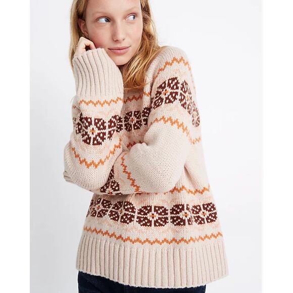 Madewell Pullover Overbrook Fair Isle Mock Neck Wool Blend Alpaca Sweater | XL - Picture 4 of 14